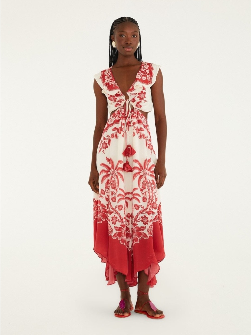 FARM Rio Sand Guanacaste Cut-Out Waist Sleeveless Midi Dress Medium NWT